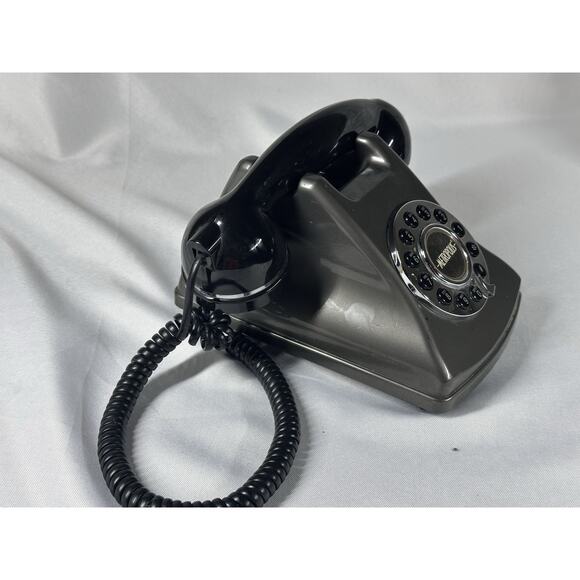 Vintage Metropolis Style Desk Phone Push Button Retro Style Black and Silver - Picture 4 of 7